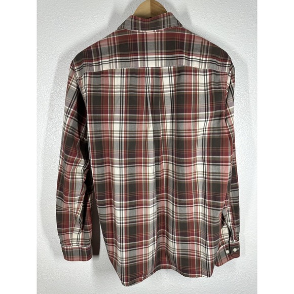 Eddie Bauer Shirt Mens Small Red Brown Plaid Button Front Long Sleeve Cotton - Picture 2 of 6